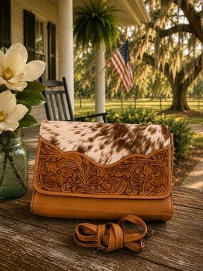 🧡 Western Purse Cowhide Tooled Leather